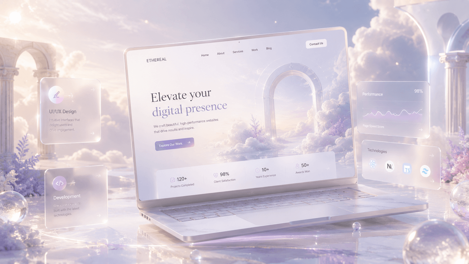 Education platform interface on laptop and tablet.